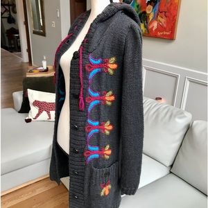 Excellent Condition Newari Wool Hooded embroidered cardigan sweater sz S/M
